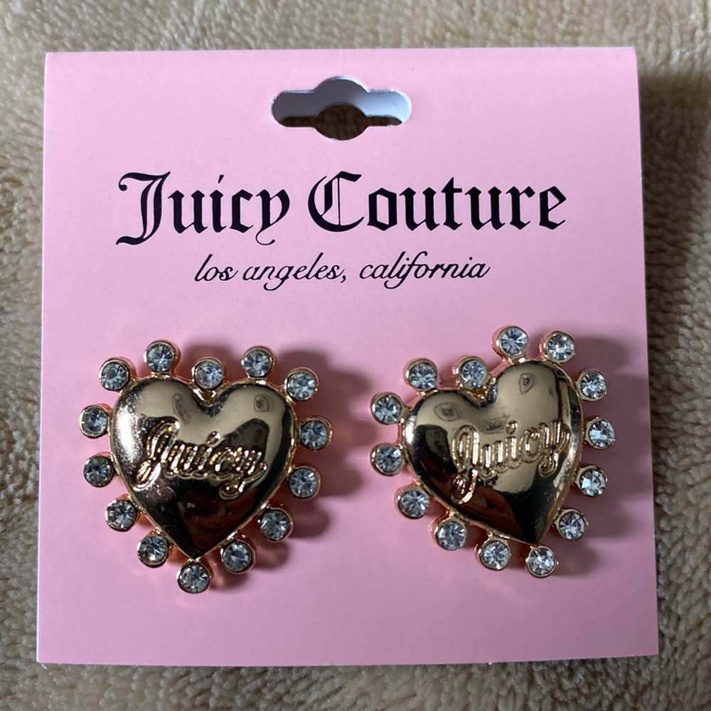 NEW JUICY COUTURE GOLD HEART EARRINGS WITH RHINESTONES